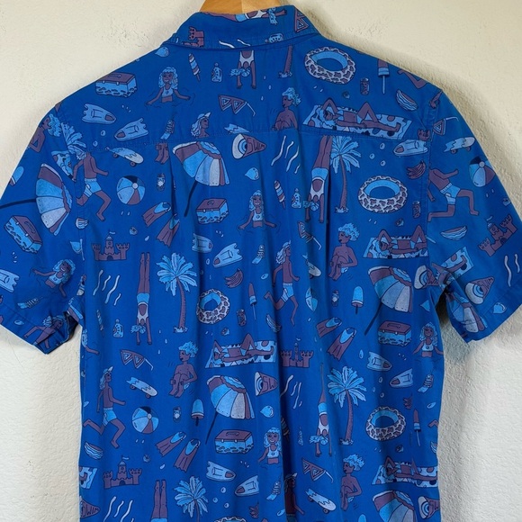 Mokuyobi Blue Beach Vacation Theme Short Sleeve Button Front Quirky Shirt Size S - Picture 7 of 12